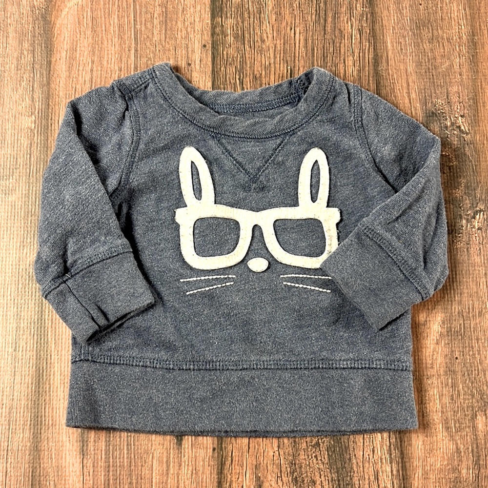 Baby Gap 6-12 month bunny with glasses blue sweatshirt